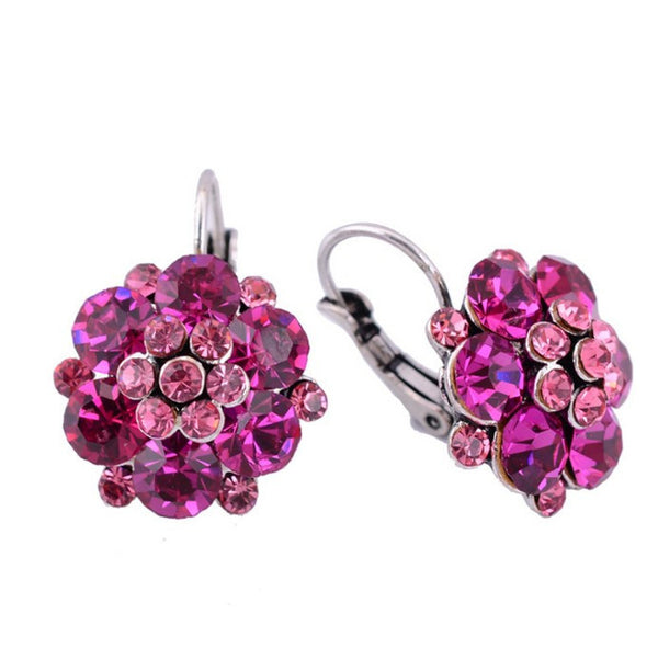 Flower Shaped Rose Red Crystal Earrings